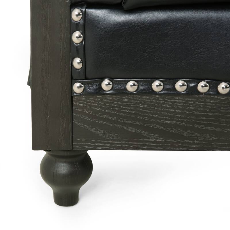 Loveseat Sofa for Living Room, Wood Frame Sofa Couch Faux Leather Upholstered Couches with Rolled Arm, Rivet Accents