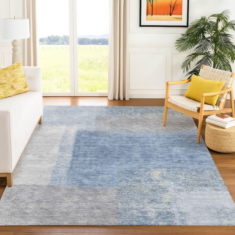 Machine Washable Indoor/ Outdoor Solid Contemporary Chantille Rug