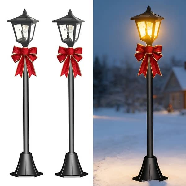 Solar-Powered Outdoor Christmas Lamp Posts with Decorative Lighting, 42-Inch 2-Pack for Garden and Pathway Decor - N/A