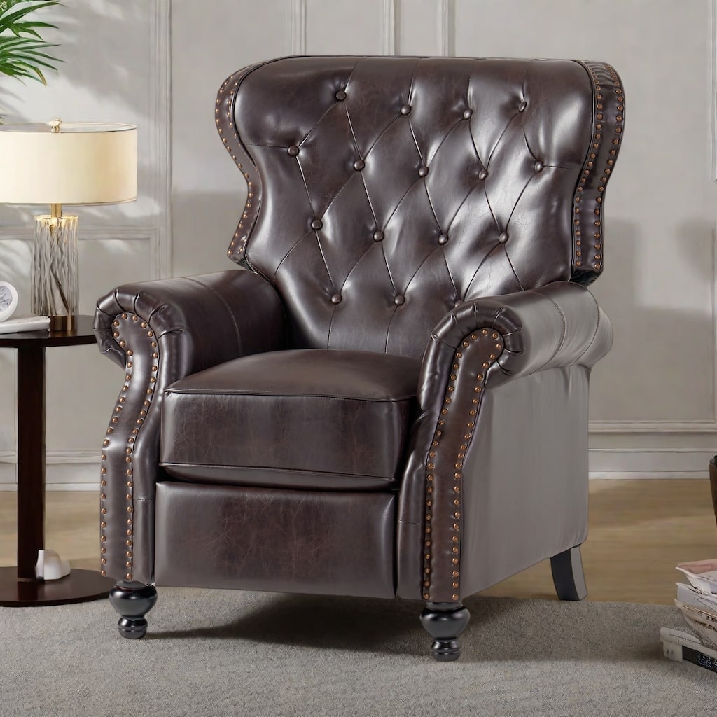 Waldo Contemporary Pushback Recliner - Button-Tufted Diamond Stitch Design with Rolled Arms and Nailhead Trim