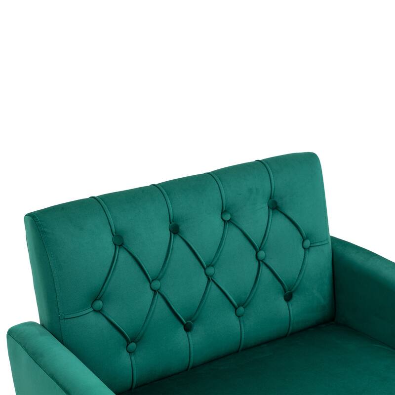 Velvet Upholstered Armchair Single Sofa Modern Tufted Reading Chairs Gold Metal Leg Wingback Chairs for Living Room Bedroom