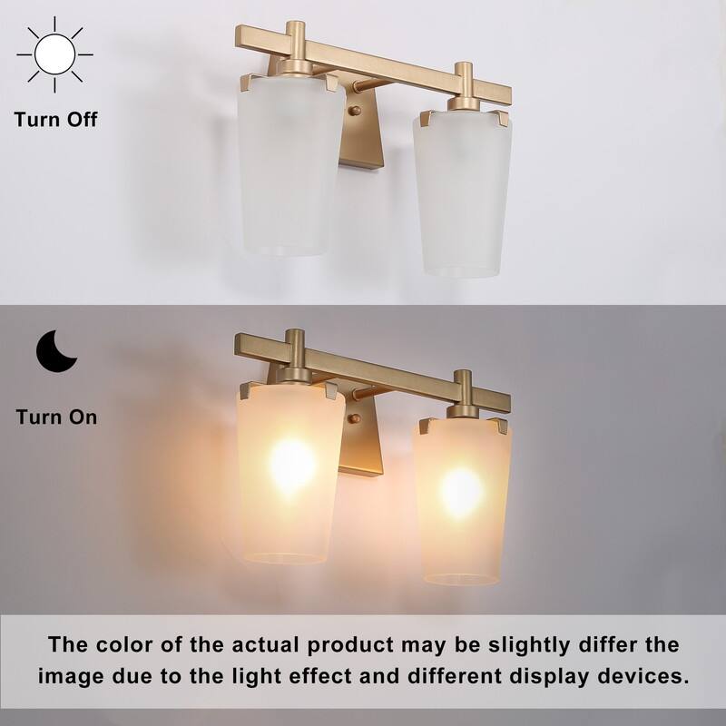 Modern Glam 2-light Bathroom Vanity Lights Mid-century Gold Cone Frosted Glass Wall Sconces - L 14"x W 6.5"x H 9.5"