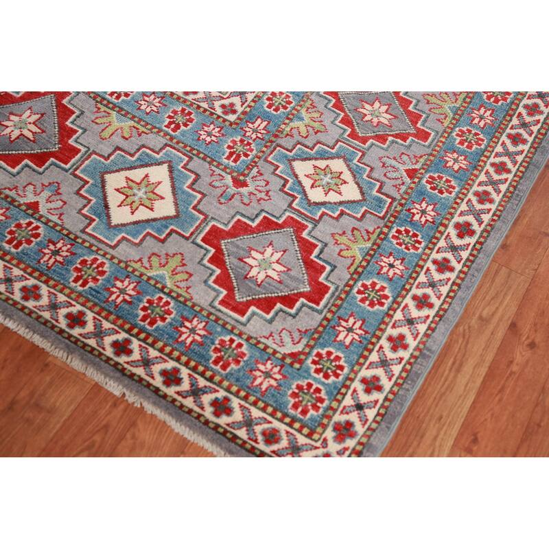 Hand Knotted Oriental 100% Wool Carpet Traditional Geometric Greys & Charcoal Kazak Area Rug - 13' 7'' X 9' 10''