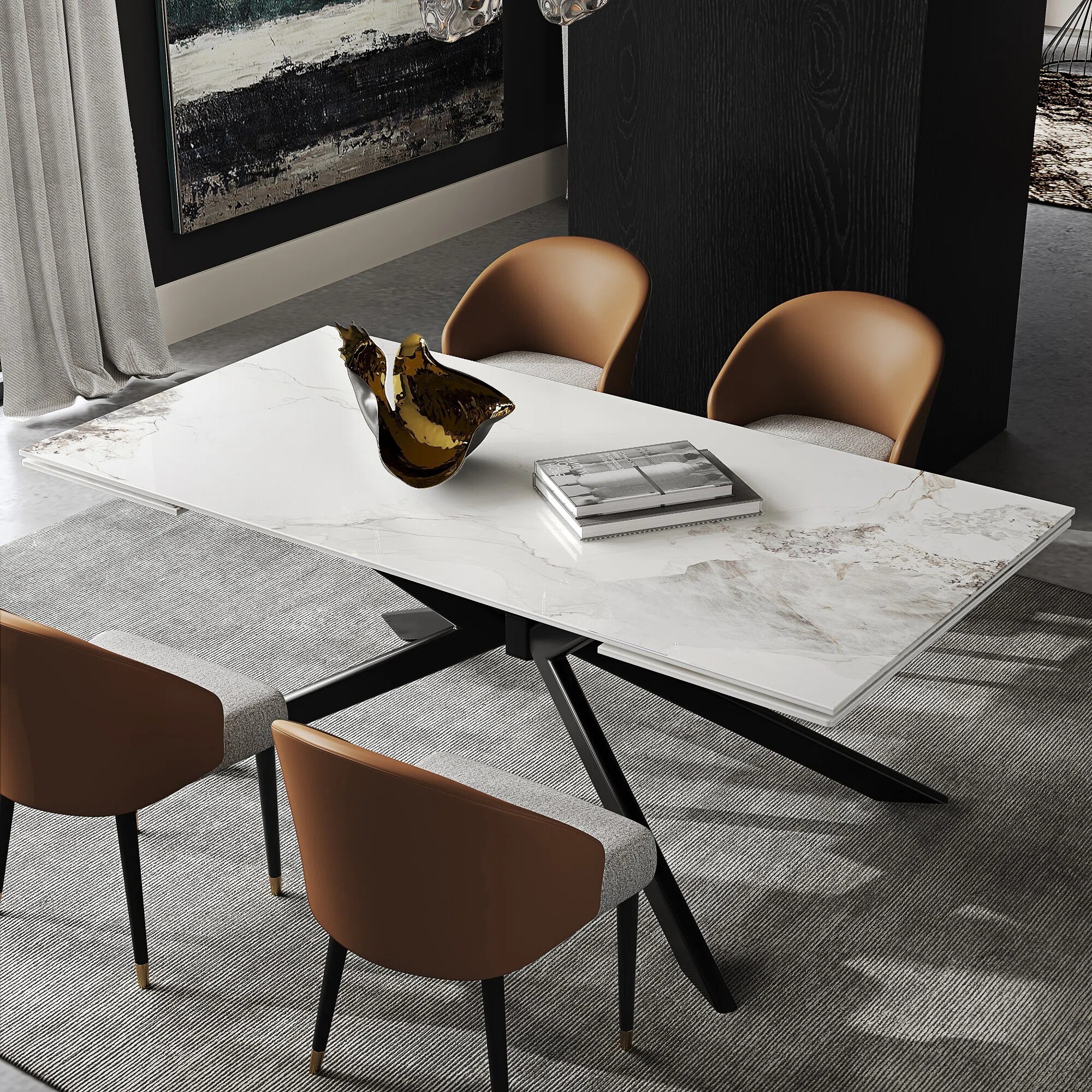 110.24'' Extendable Rectangular Sintered Stone Dining Table Seat