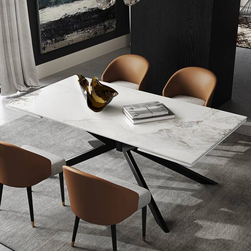 110.24'' Extendable Rectangular Sintered Stone Dining Table For 6-10 People