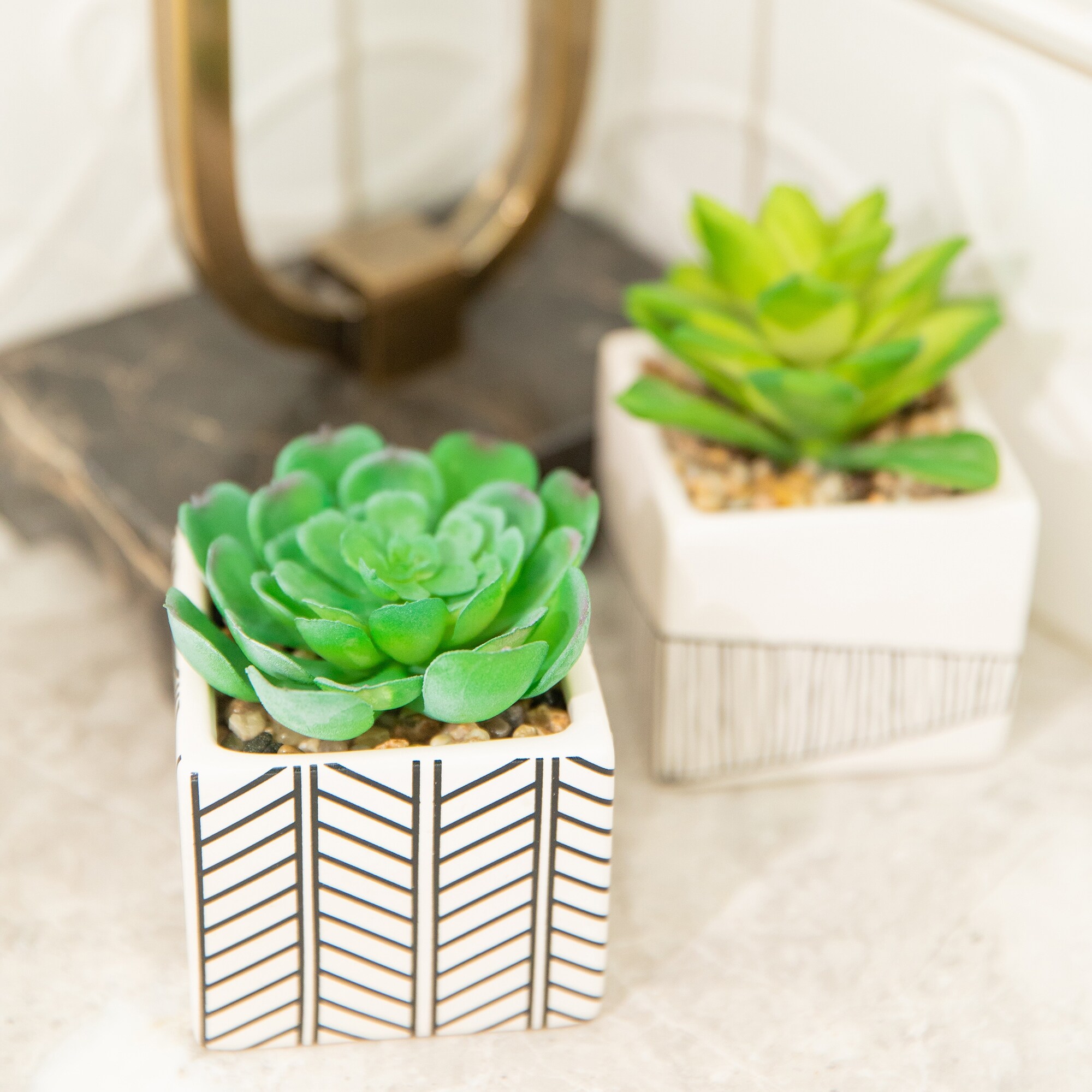 OUNONA 3Pcs/set Faux Succulent Plants Pots Bathroom Kitchen Modern Artificial 