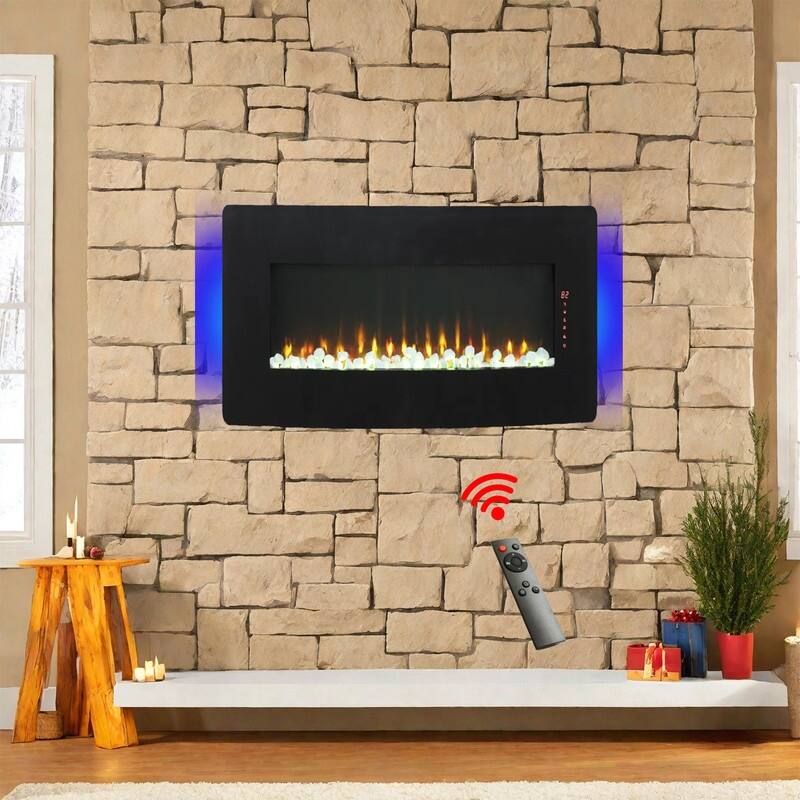 48 in. Wall Mount Curved Front Electric Fireplace with Remote in Black, Multi-Color Flame and Ember Bed,1400W/5000BTU