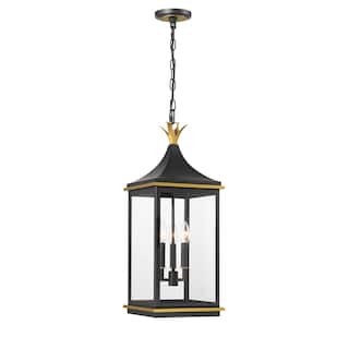 Simpson 3 Light Matte Black + Textured Gold Outdoor Pendant - 25