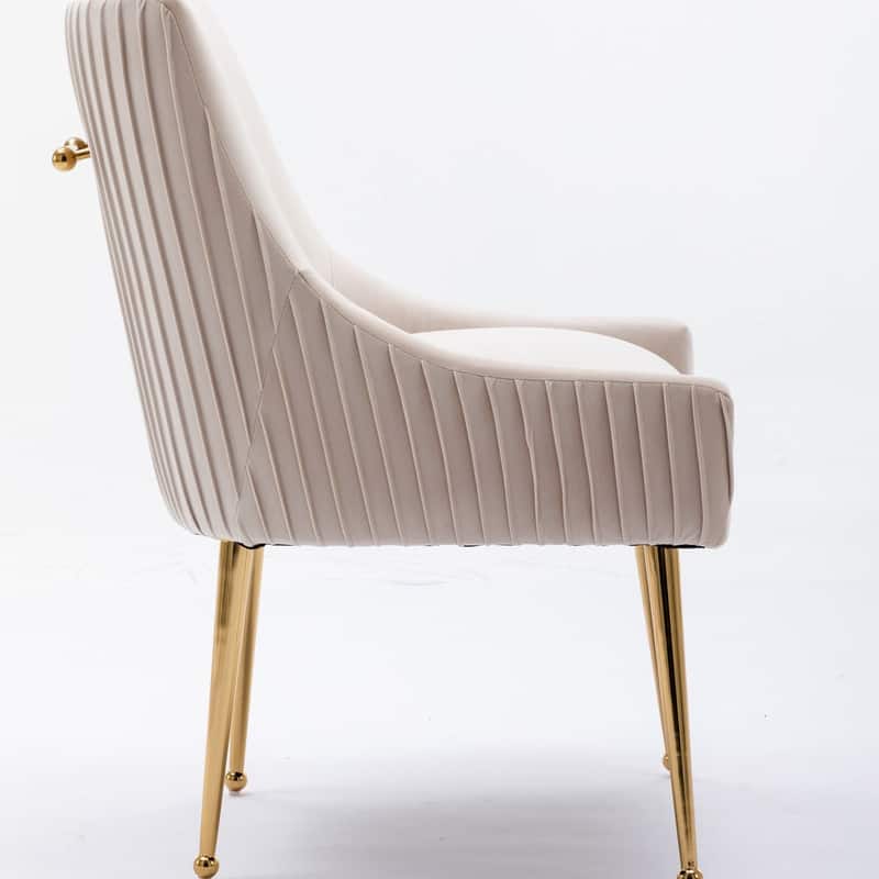 SEYNAR Modern Glam Boucle Pleated Velvet Dining Chair or Vanity Chair Set of 4 with Rear Handle