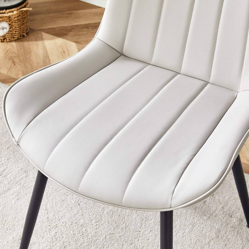 Dining Chair Set of 4 PU Extended Seating with Black Metal Legs