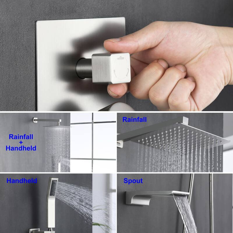 Wall Mount Tub Shower Faucet Set With Hand Shower Complete Shower System With Tub Spout With Pressure Balance Valve