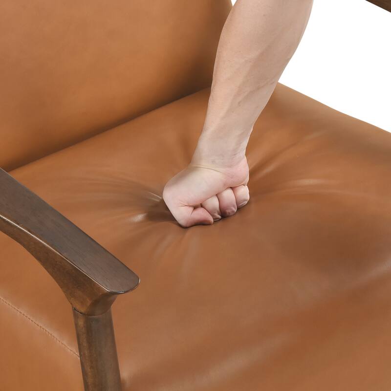 Harper 27.5" Faux Leather Accent chair - Brown Finish Solid Wood Frame