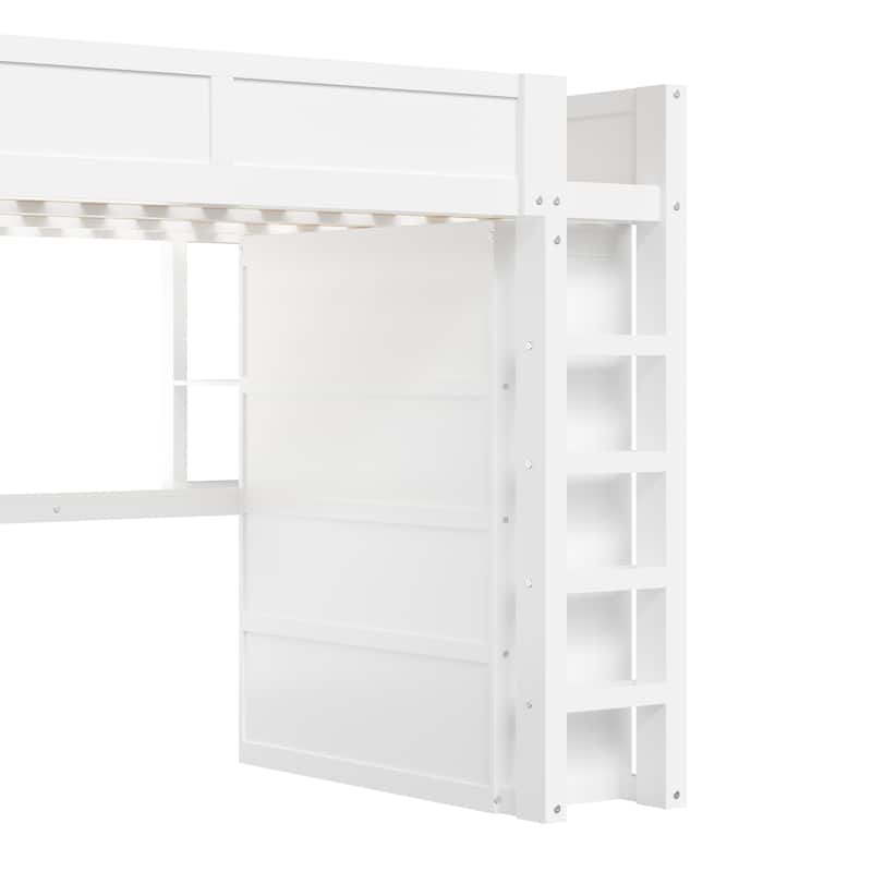 Heavy-Duty Loft Bed Queen Size Loft Frame with Wardrobe Desk USB