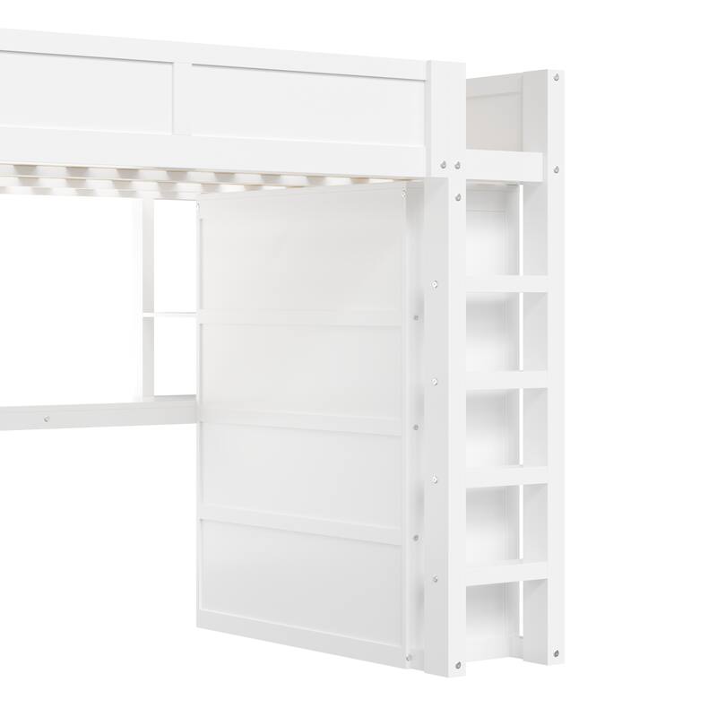 Roomfitters Queen Loft Bed with Wardrobe, Desk, Storage Headboard and USB