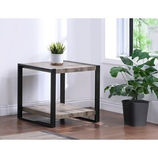 Image showcasing Contemporary End Table With Storage Shelf In Rustic Brown Finish - Bed ...