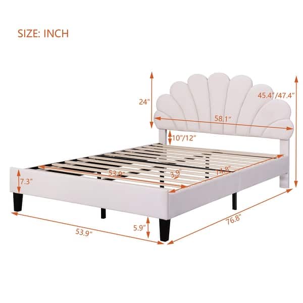 dimension image slide 1 of 2, Full Size Upholstered Platform Bed with Flower Pattern Velvet Headboard, Sturdy Frame