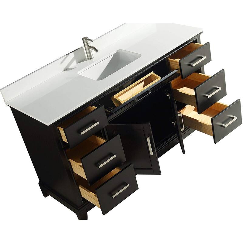 Vanity Art 60" Single Sink Bathroom Vanity Set with Engineered Marble Top and Free Mirror