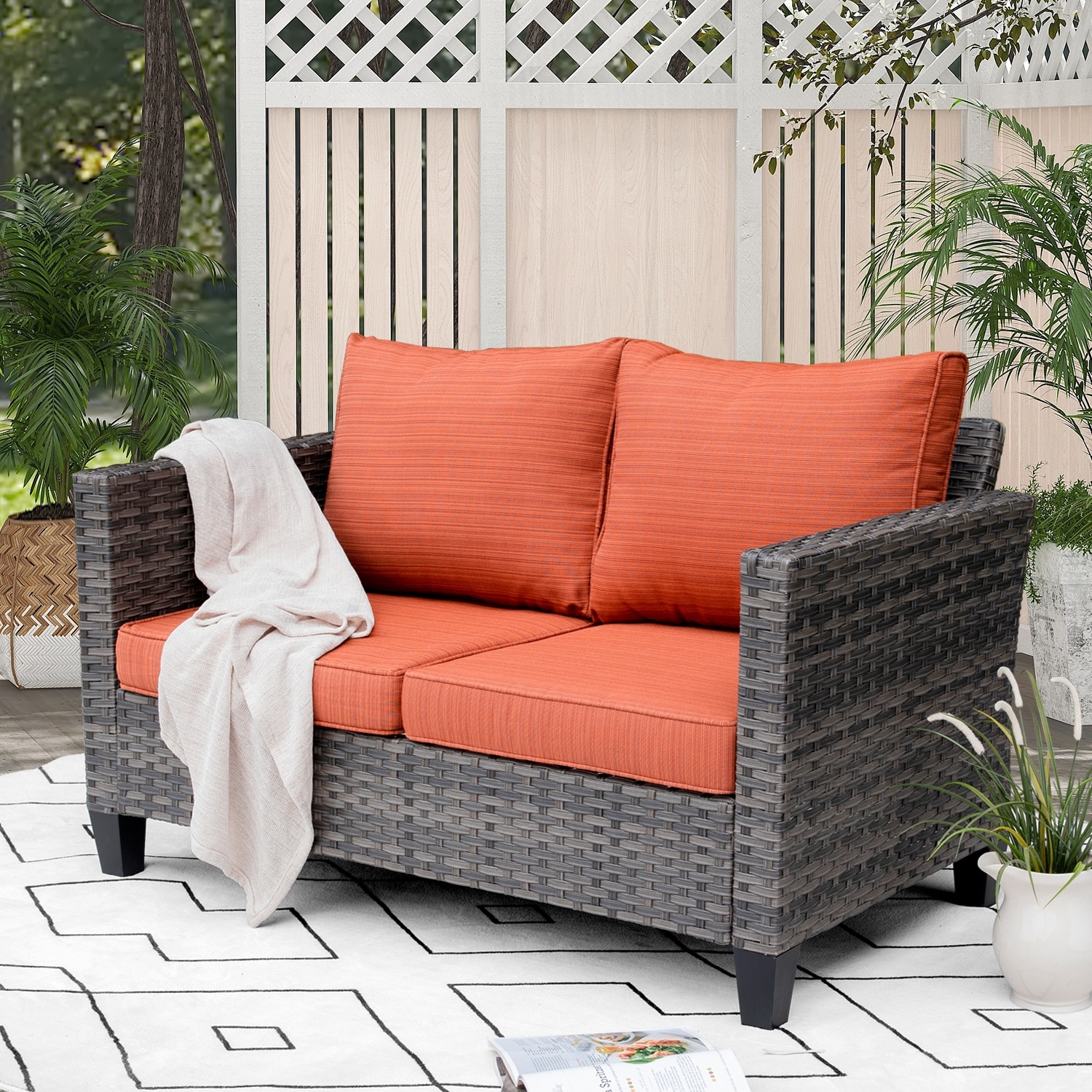 OVIOS Patio Outdoor Grey Wicker Loveseat