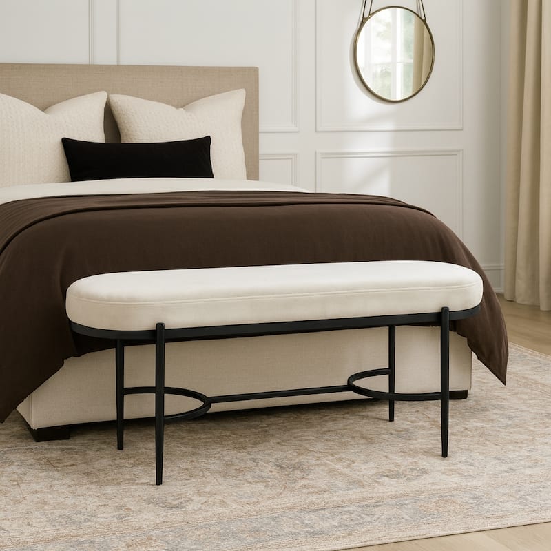 Luxurious Upholstered Bench with Metal Base Frame - 47.5", Ivory - 47.5"