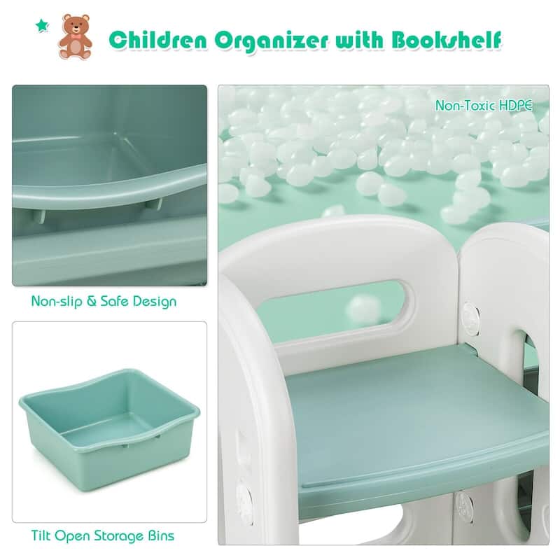 Kids Toy Storage Organizer with Bins and Multi-Layer Shelf for Bedroom Playroom - 44" x 14" x 36"(L x W x H)
