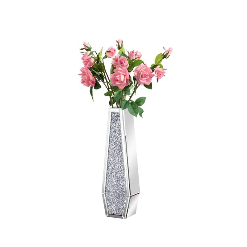 Glam Tall Crushed Diamond Floor Vase Crystal Silver for Home Decor
