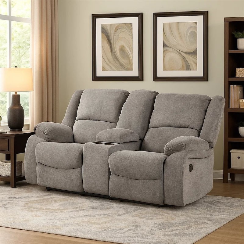 Cem Manual Reclining Loveseat, Pillow Tufted, Mocha Gray Chenille