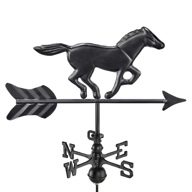 Modern Farmhouse-Inspired Horse Cottage / Shed Size Weathervane 801KR w/Roof Mount - Black Finish by Good Directions