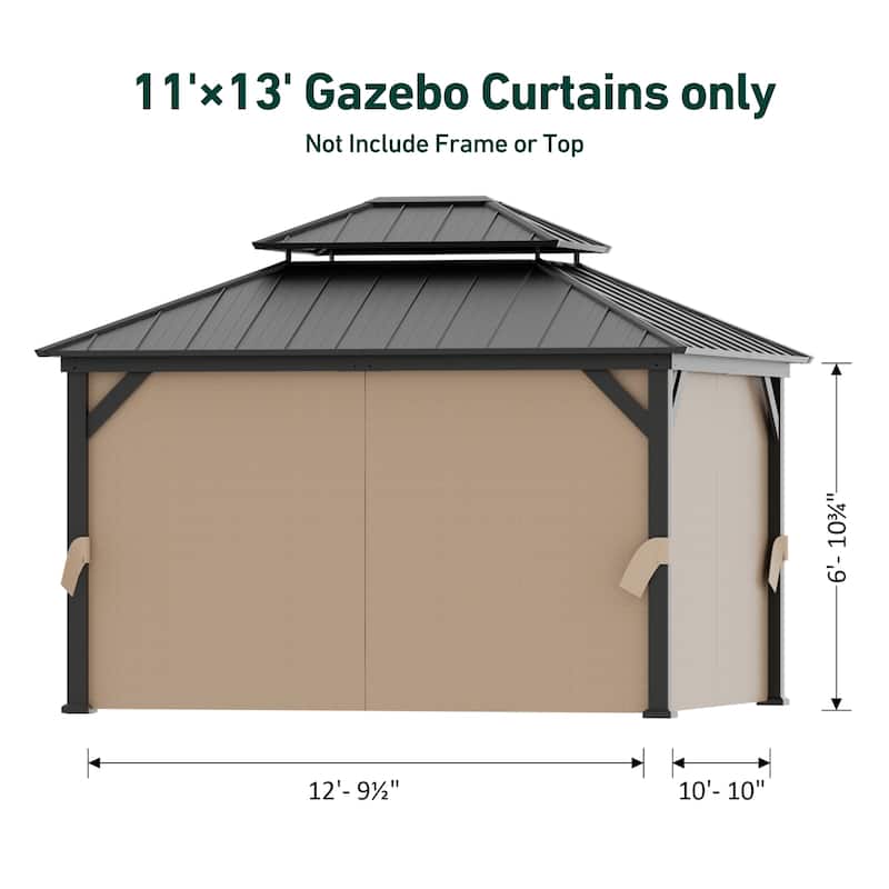 Gazebo Curtain Replacement Universal 4-Panel Sidewalls 11' x 13', Outdoor Gazebo Privacy Curtains with Zipper (Curtain Only)