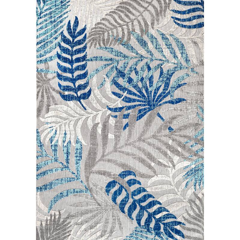 JONATHAN Y Aydin Palm Leaves Indoor/Outdoor Area Rug - 4 X 6 - Gray/Blue