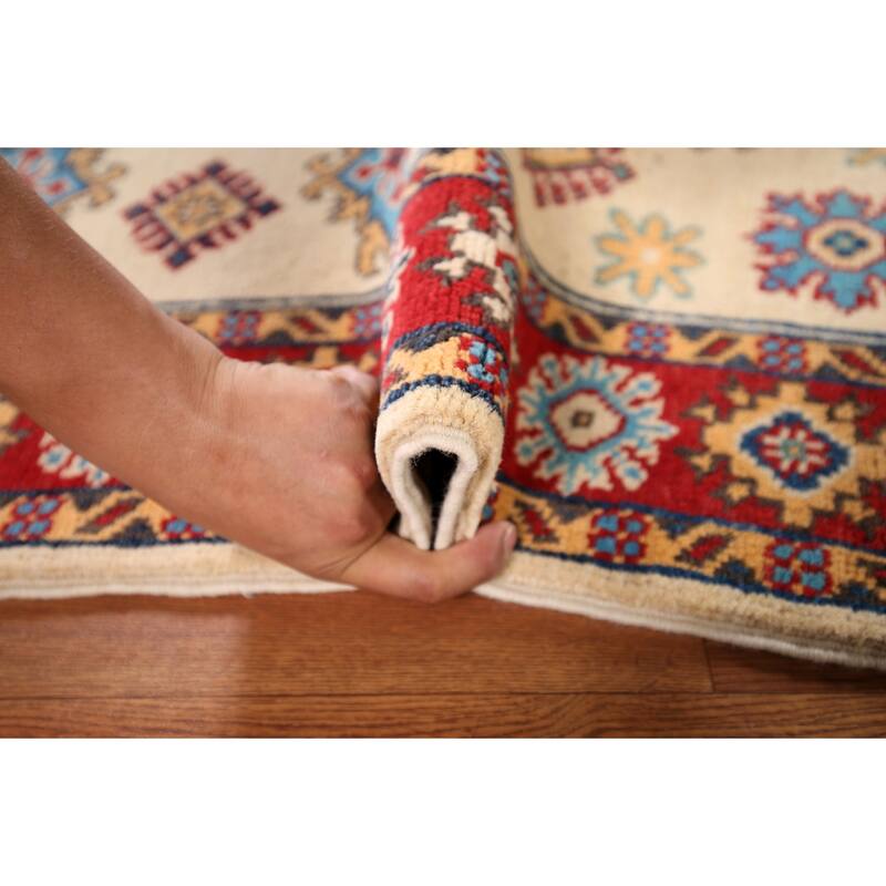 Kazak Oriental Accent Rug Handmade Beige Geometric Wool Carpet - 3'3" x 4'11"
