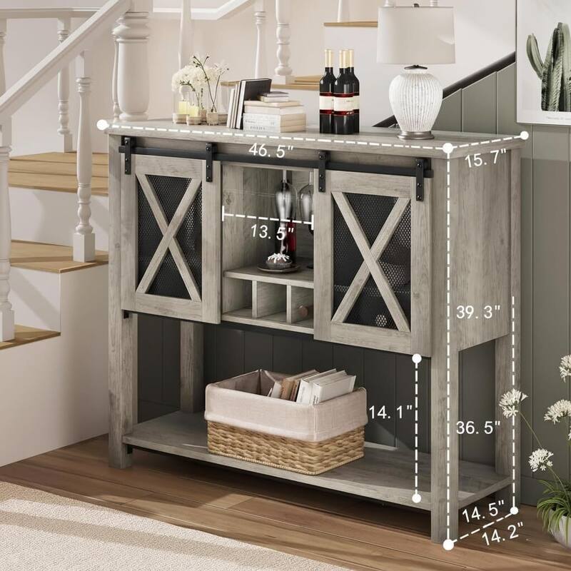 Bar Cabinet, Sideboard Buffet Cabinet with Storage, Coffee Bar Cabinet with Sliding Barn Door, Wine Cabinet