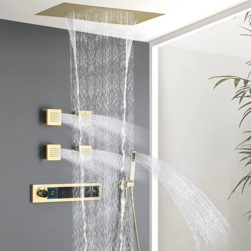 Modland Square Digital Rain and Waterfall Shower System with High-pressure Handheld Showerhead & 4 Massage Jets