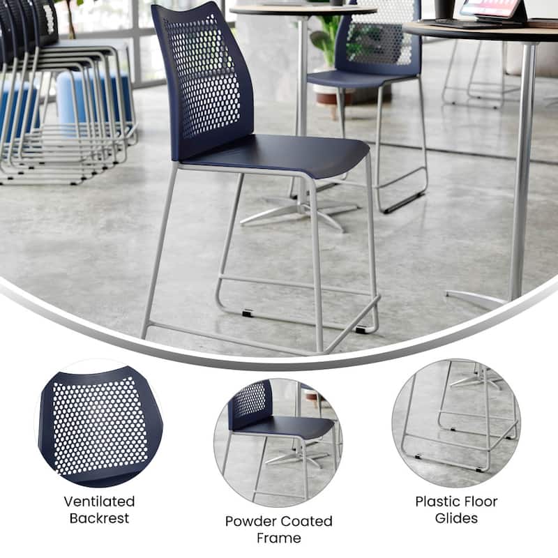 Stackable Sled Base Counterstool with Vented Back and Integrated Footrest - 19.75"W x 22"D x 37.5"H