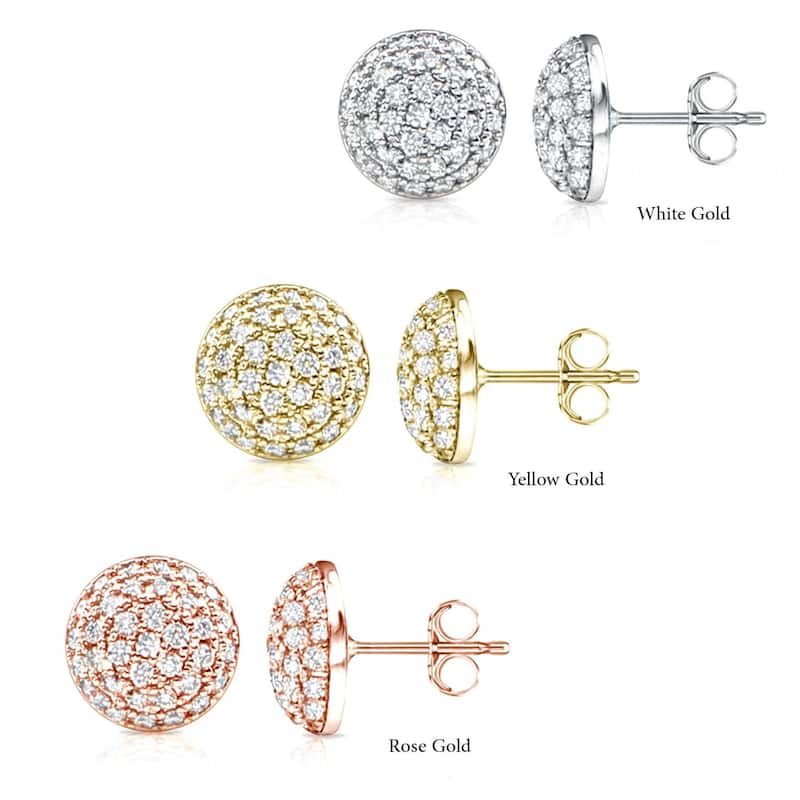 14k Gold Round 2ct TDW Half Ball Pave Diamond Stud Earrings by Auriya (H-I, SI1-SI2)