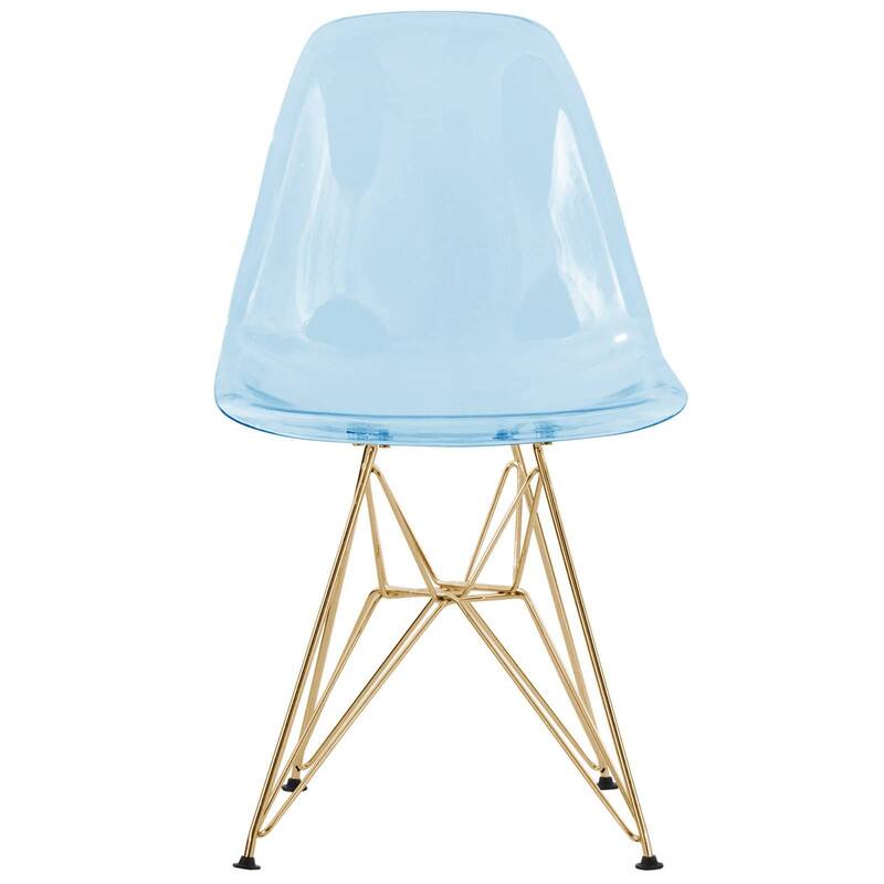 Cresco Plastic Dining Side Chair with Eiffel Base in Gold Set of 2 by LeisureMod