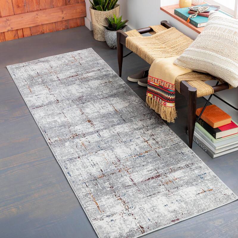 Livabliss Industrial Aisha Abstract Area Rug - 2'7" x 7'7" - Grey/Orange