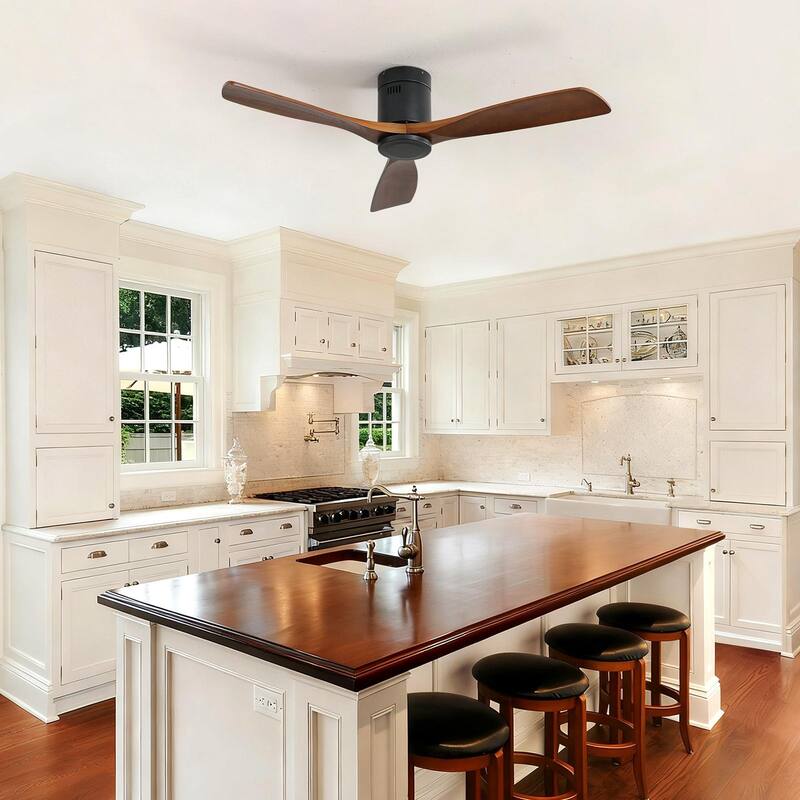 52 Inch Indoor Wooden Ceiling Fan With 3 Solid Wood Blades Remote Control Reversible DC Motor Without Light