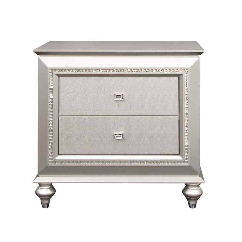 Contemporary Solid Wood Frame 2-Drawers Nightstand with Embossed Textures