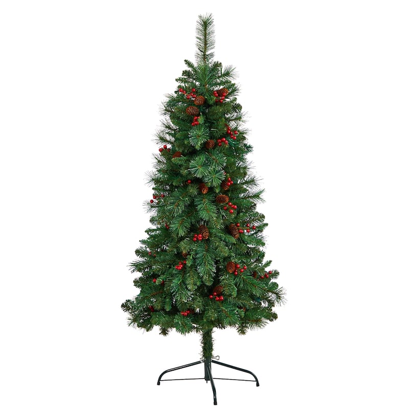 5’ Pre-Lit Flat Back Montreal Pine Artificial Christmas Wall Tree, Clear LED Lights - 5 Foot