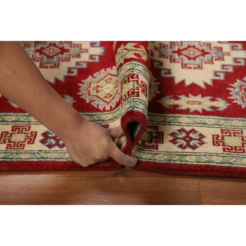 Kazak Foyer Rug Handmade Red Geometric Wool Carpet - 2'8"x 4'0"