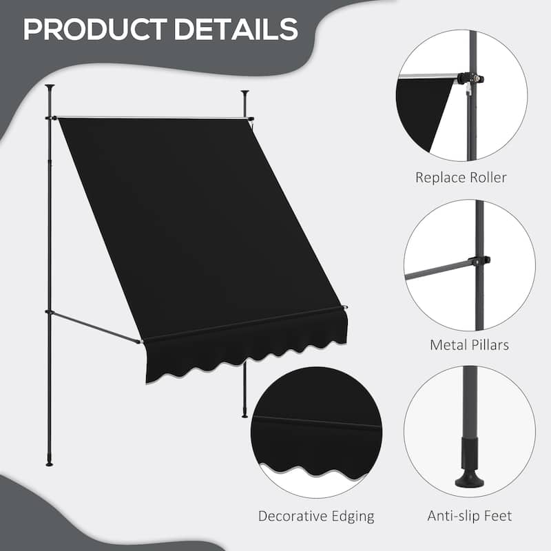 Outsunny 6.5' x 4' Manual Retractable Awning, Non-Screw Freestanding Patio Sun Shade Shelter with Support Pole Stand