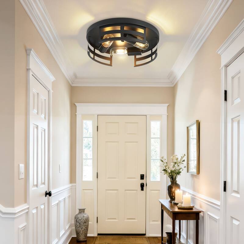 3-Light Black Farmhouse Flush Mount Ceiling Light-2 Pack For Bedroom/Living Room(Matte Black)
