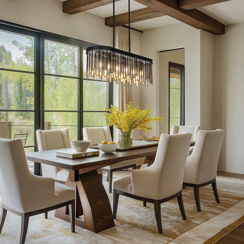 Tifany Modern 6-Light Colored Glass Chandelier Kitchen Island Light - L 28" x W 9.5" x H 12"