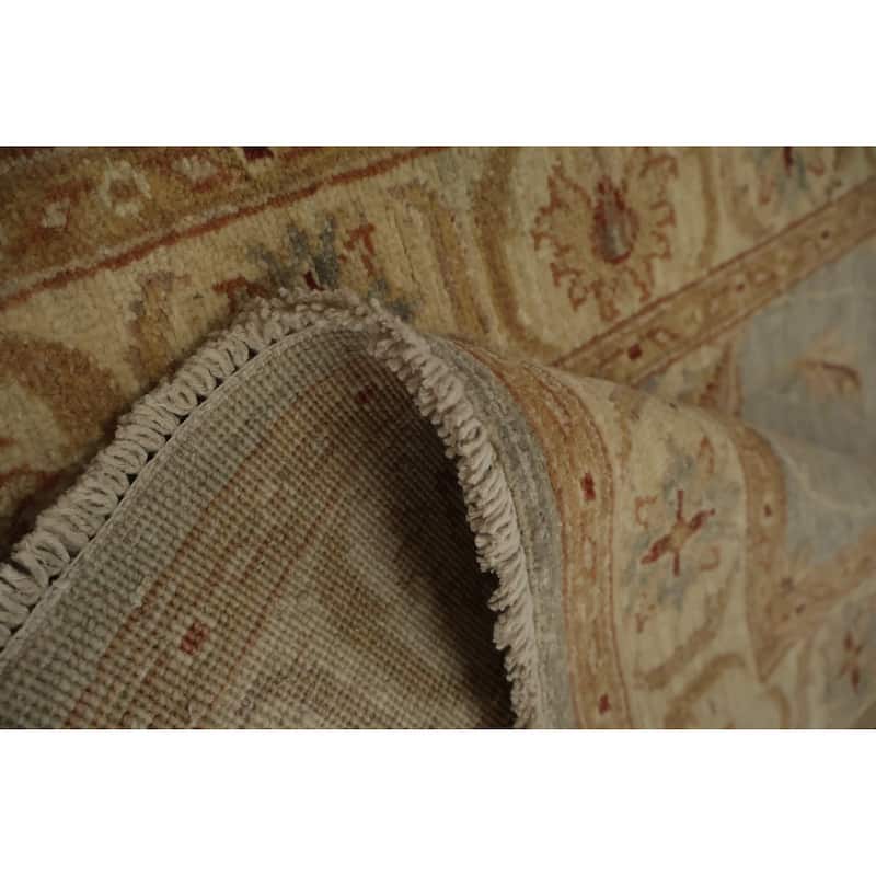 Hand Knotted Oriental 100% Wool Carpet Traditional Floral Greys & Charcoal Peshawar Runner Rug - 9' 8'' X 2' 9''