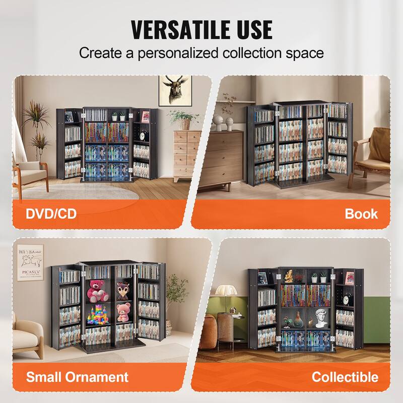 Media Storage Cabinet, DVD Cabinet with Doors and Shelves, CD Storage, Adjustable DVD Shelf, Protects & Organizes Music