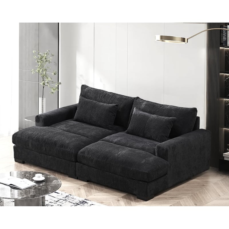 Luxe Sleeper Sofa with Soft Corduroy Upholstery Double Chaise Design Convertible to Twin Size Bed Extra Large