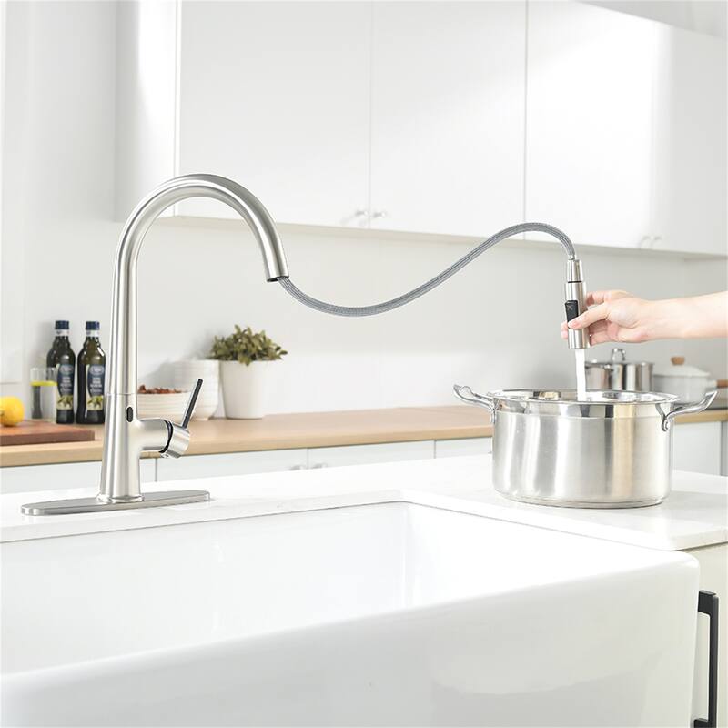 Single Handle Commercial Touchless Kitchen Sink Faucet With Pull Down Sprayer Modern Spring Sensor Basin Taps