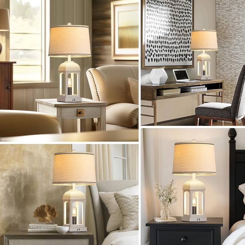 Table Lamp for Living Room, Farmhouse Lamps Set of 2 with USB A+C and Nightlight, 26" Rustic Bedside Lamps with 3-Way Dimmable