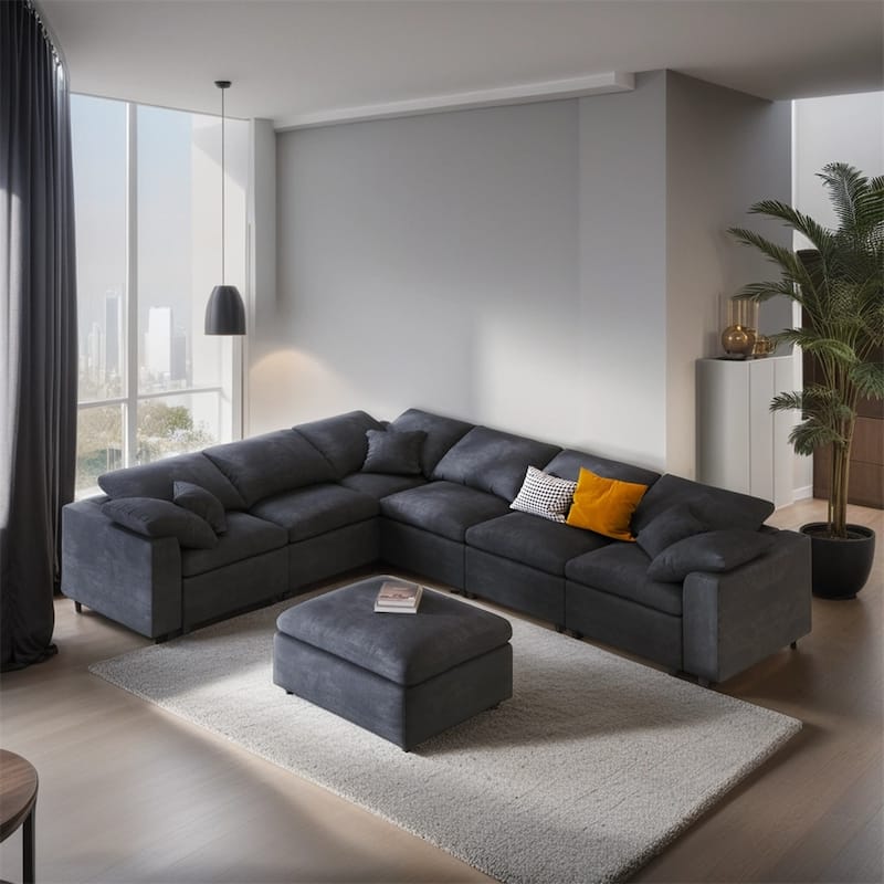 Oversized Modular Sectional Sofa w/Ottoman L Shaped Corner Sectional - Grey