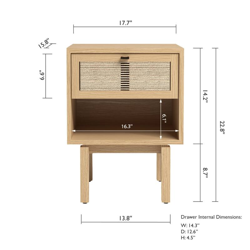 Studio London Oak End Wooden Table Night Stand with Storage Drawer